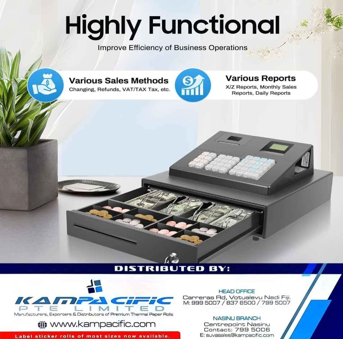 Small Business Electronic Cash Register With Thermal Printer, Cash Drawer & Dual Displays - 48 Keys