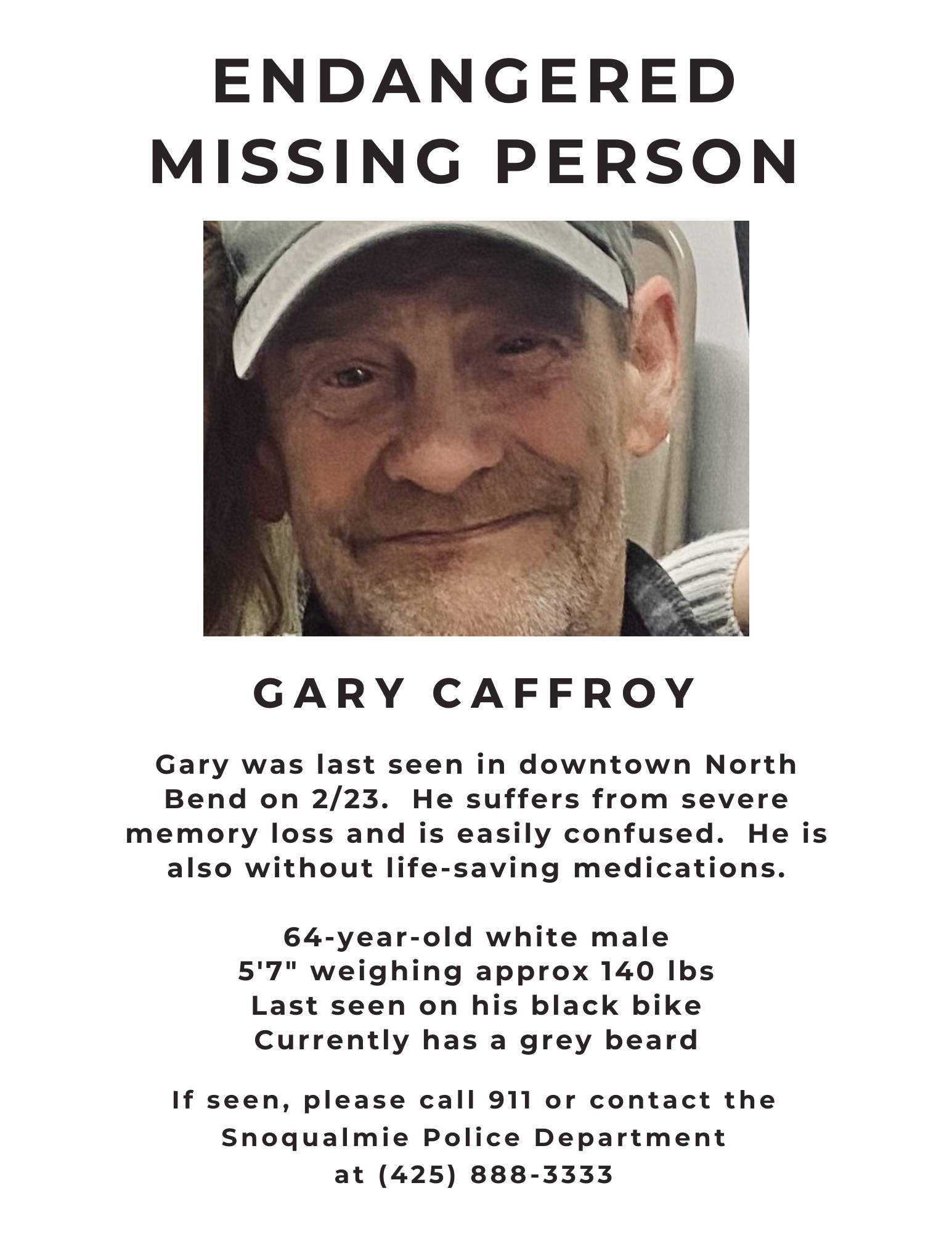 Gary Caffroy was last seen... - City of North Bend Government | Facebook