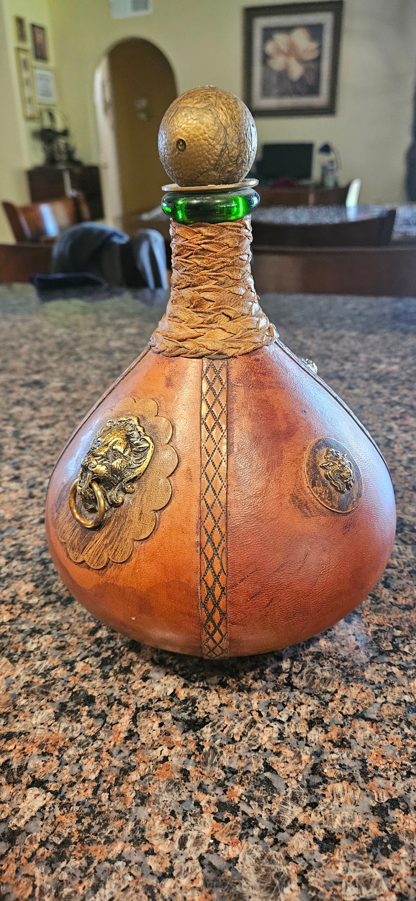 Leather wrapped wine decanter from Italy