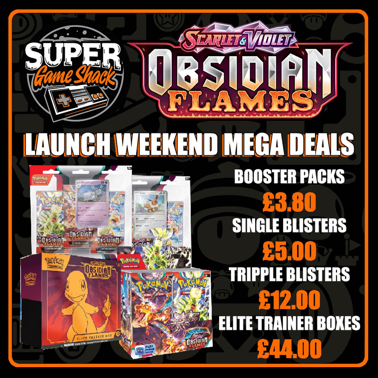 cheapest obsidian flames booster box Pokmon black night and sparks flare into an inferno as Charizard ex surges forth with newfound powers of darkness Pokemon Scarlet & Violet Obsidian