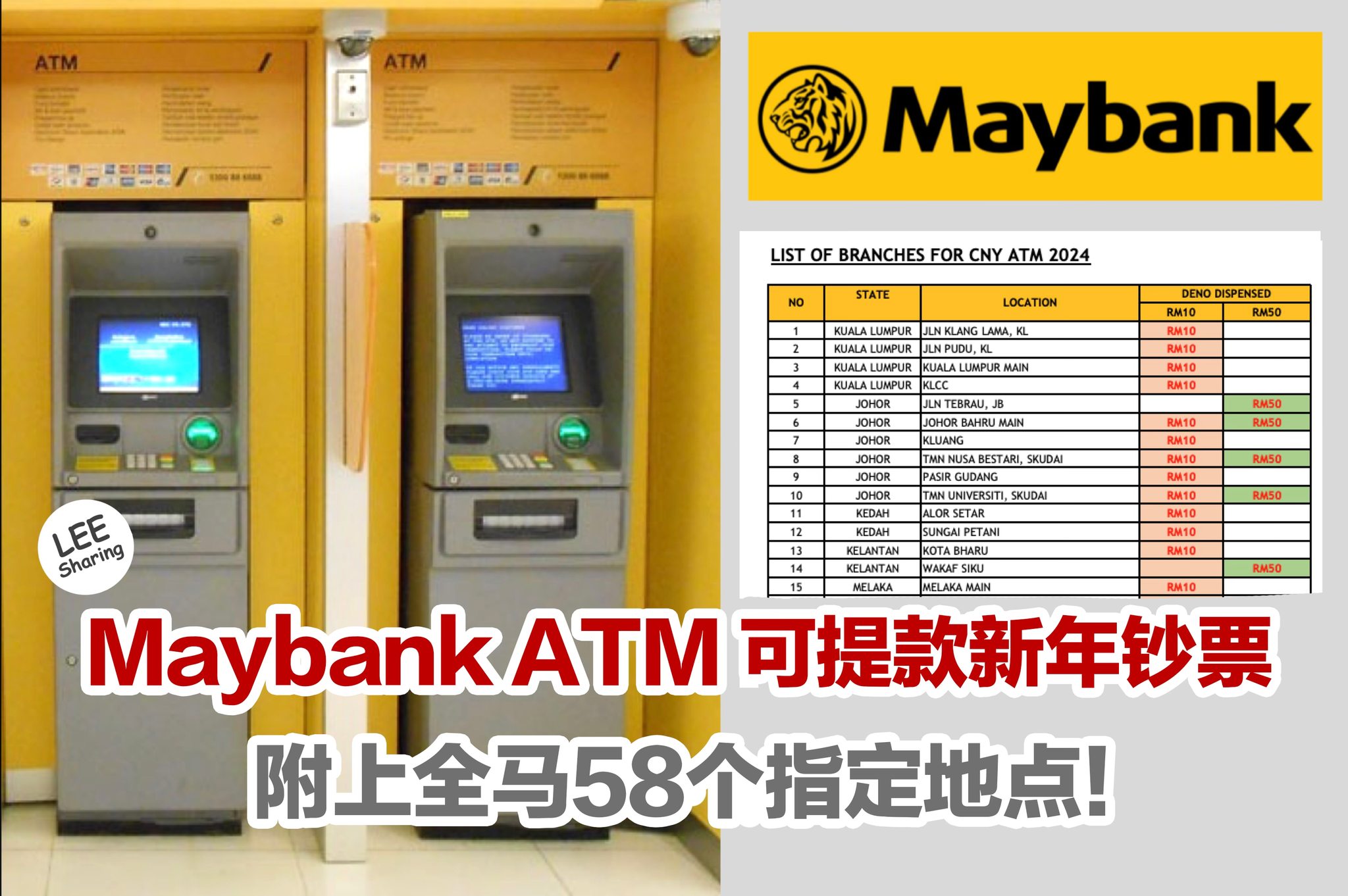 Leesharing - 2月2日起可到Maybank ATM 提款新年钞票 (再循环适用钞)！RM10 或...