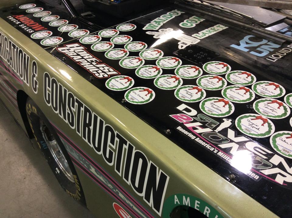 1st round of stickers are on the... - Jennifer Jo Cobb Racing