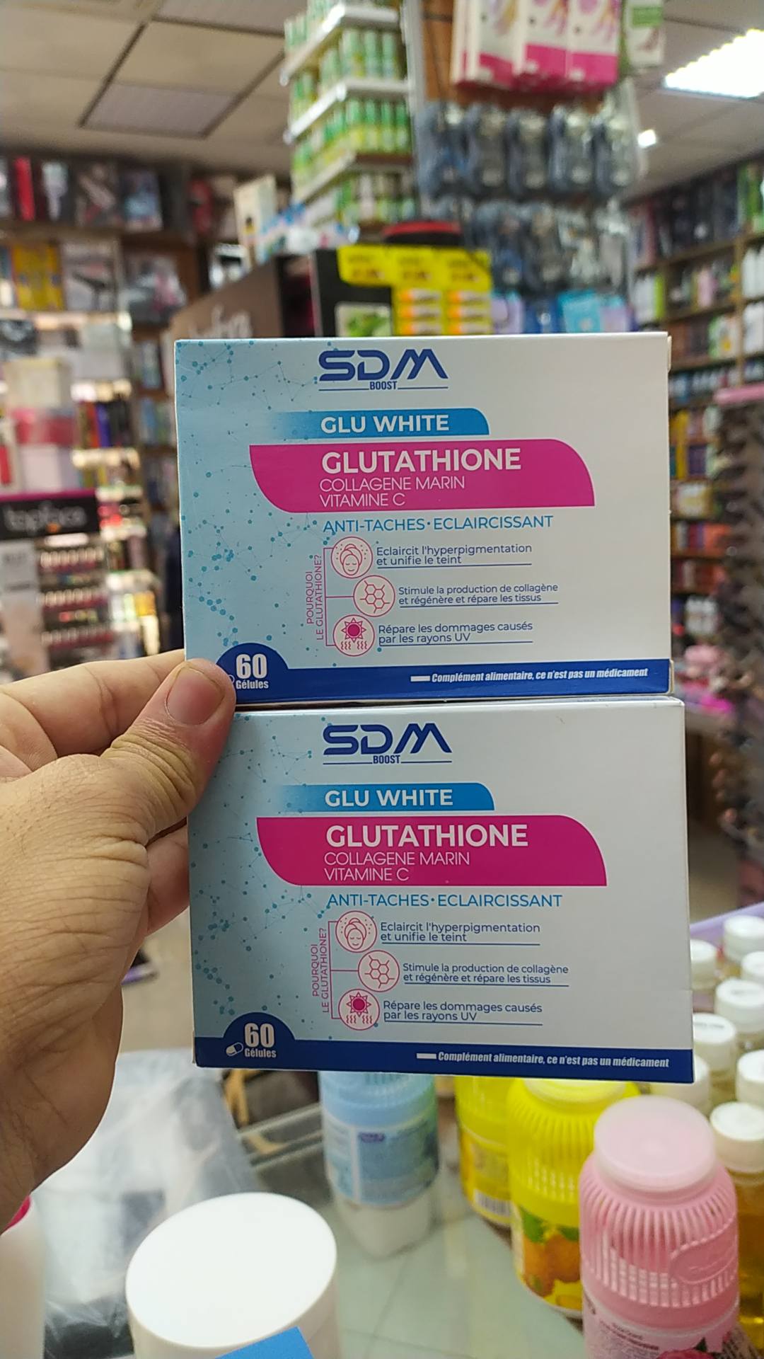 SDM GLUWHITE GLU WHITE GLUTATHIONE COLLAGEN OLLAGENEMARIN MARIN VITAMINEC ANTI-TACHES-ECLAIRCISSANT ANTI-TACHES-E ECLAIRCISSANT EcbahsiTpaenpligmentarion tunteleteint hyperpigmentation Skimudelaproductionce colagene 60 Gelules eepare/esonpsnes.courds 