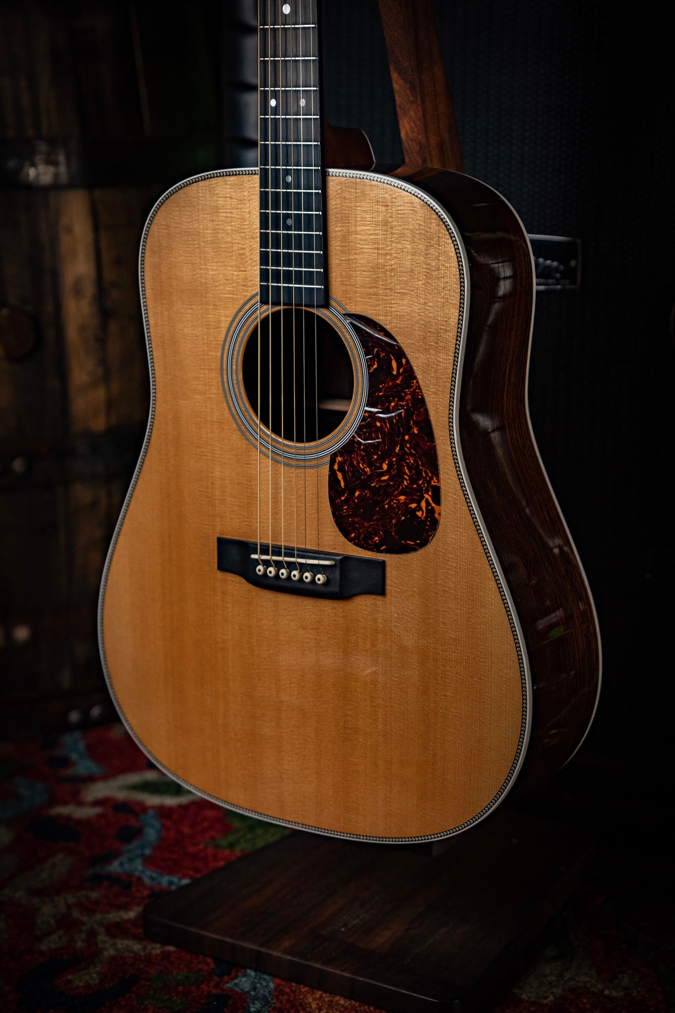 A beautiful 2012 Martin HD28, with the plastic still on the