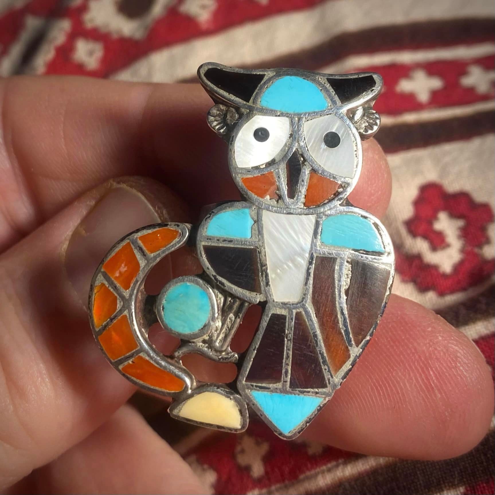 1950's Zuni owl pendant by Ted Edaakie
