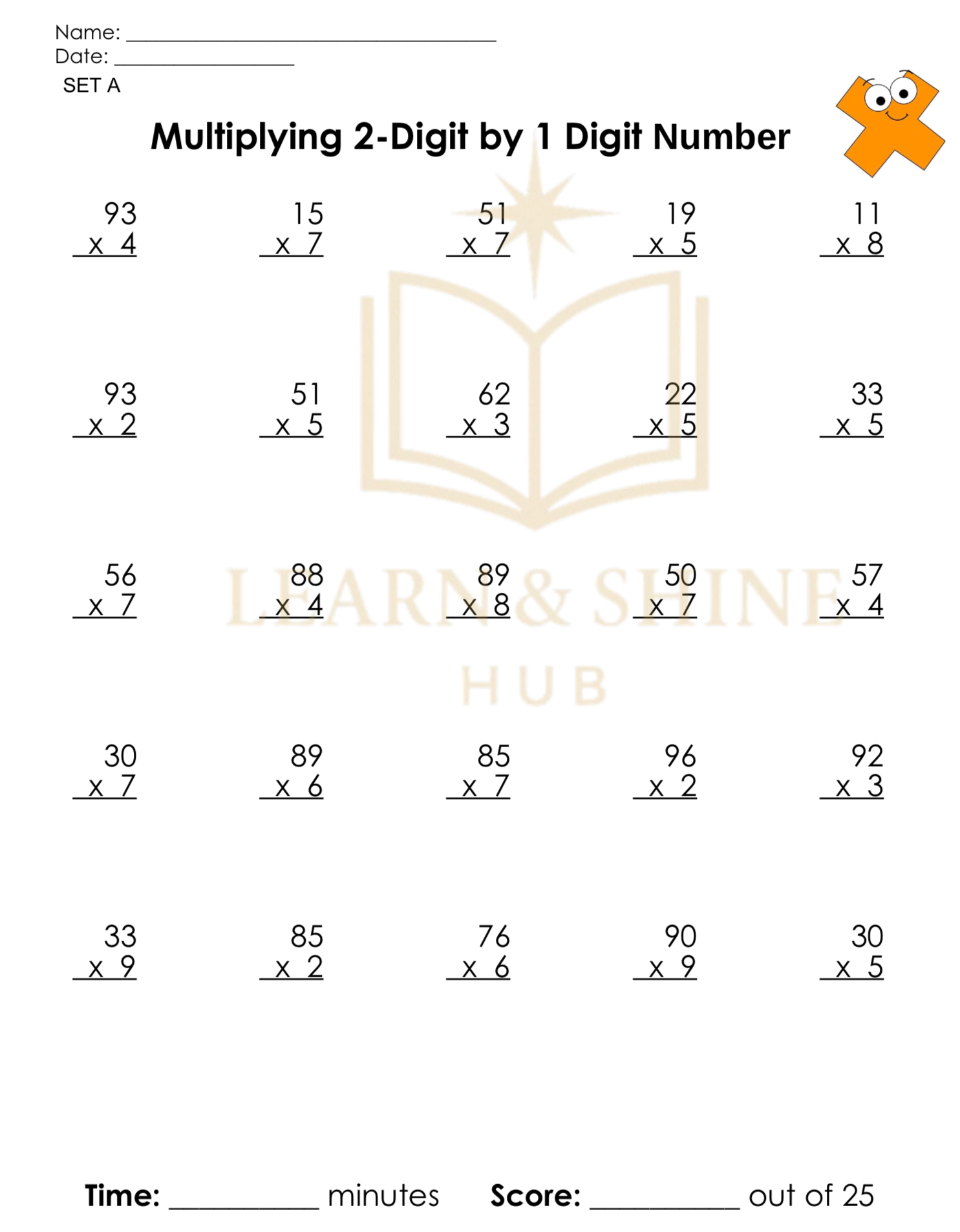 Learn - Master multiplying 2-digit numbers by 1-digit! 💡SET A 💢 Type ...