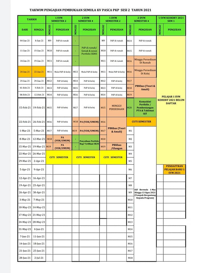 Takwim Pengajian Official Kolej Vokasional Ert Setapak Facebook