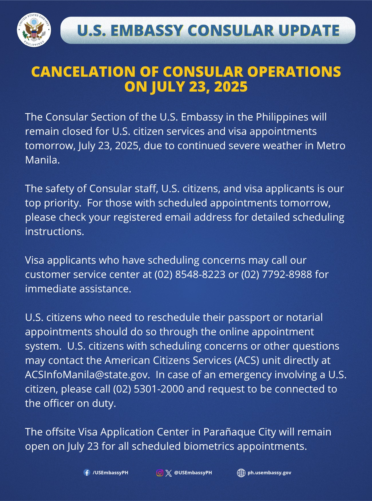 Dianah - 📣 𝐏𝐋𝐄𝐀𝐒𝐄 𝐁𝐄 𝐈𝐍𝐅𝐎𝐑𝐌𝐄𝐃:U.S. Embassy Consular Update: The ...