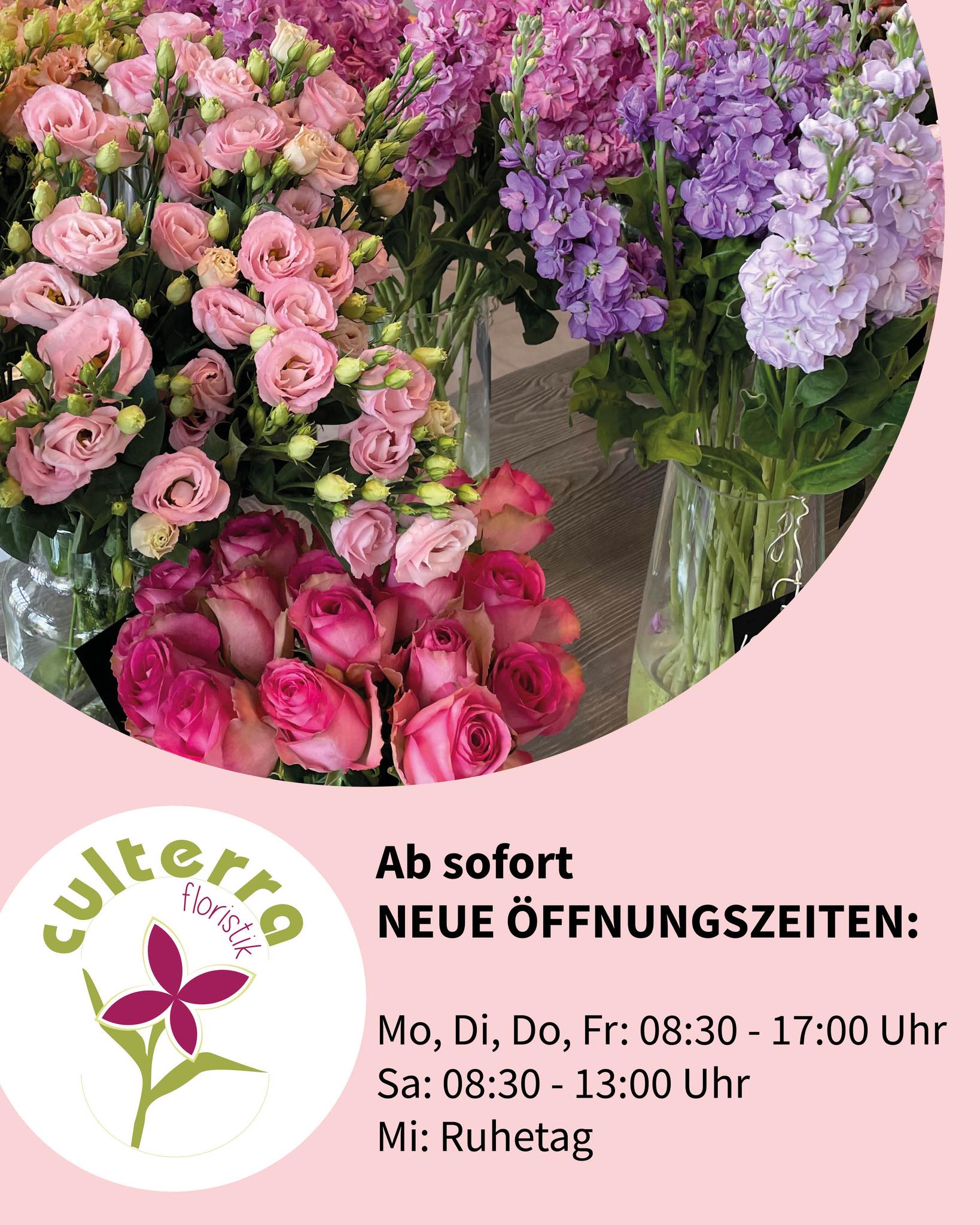 Ab sofort hat unser Blumenladen Culterra Floristik in Heimbach-Weis neue Öffnungszeiten. Das Geschäft ist nun wieder dienstags geöffnet. 🌺🌼🌸🌻🌷 Öffnungszeiten: Montag, Dienstag, Donnerstag, Freitag