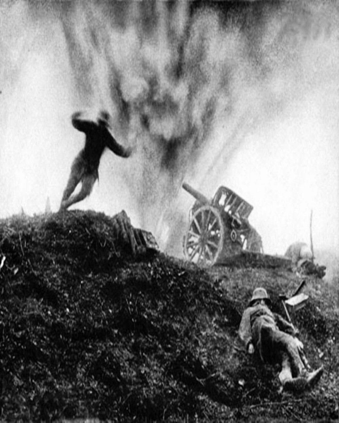Echoes - A soldier stands frozen mid-stride, dust and smoke erupting ...