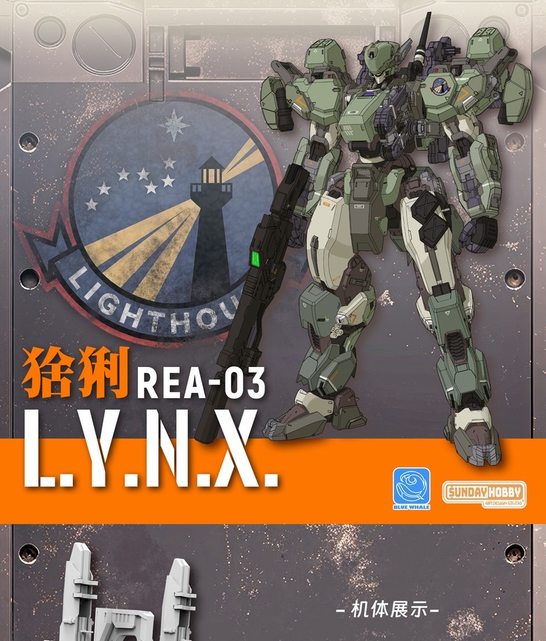 Sunday Hobby MJZ Studio Mecha Lynx 1:100 - Kit à Monter Avec Base Hangar, Bras Mécanique Et 8 Figurines - Série Blue Whale (TAK-REA03)