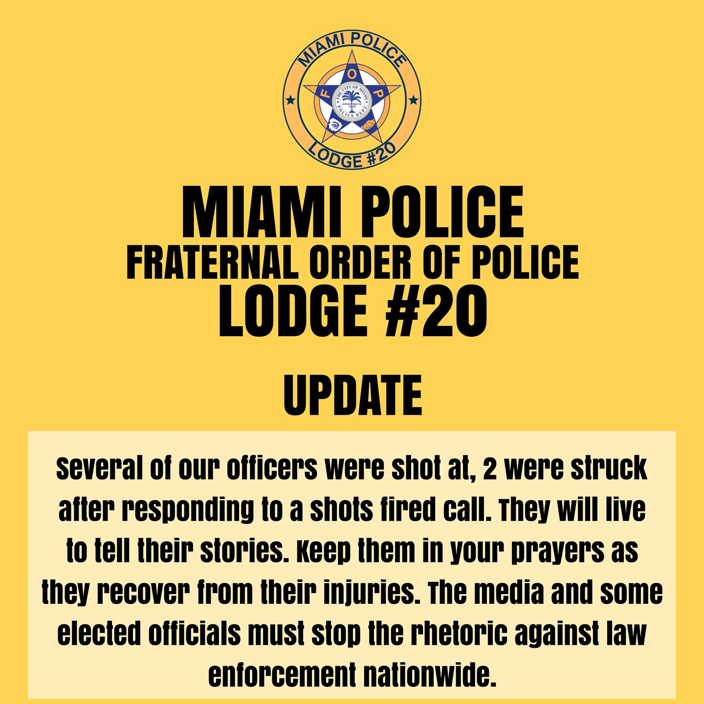 UPDATE:... - Miami Fraternal Order Of Police Lodge #20 | Facebook