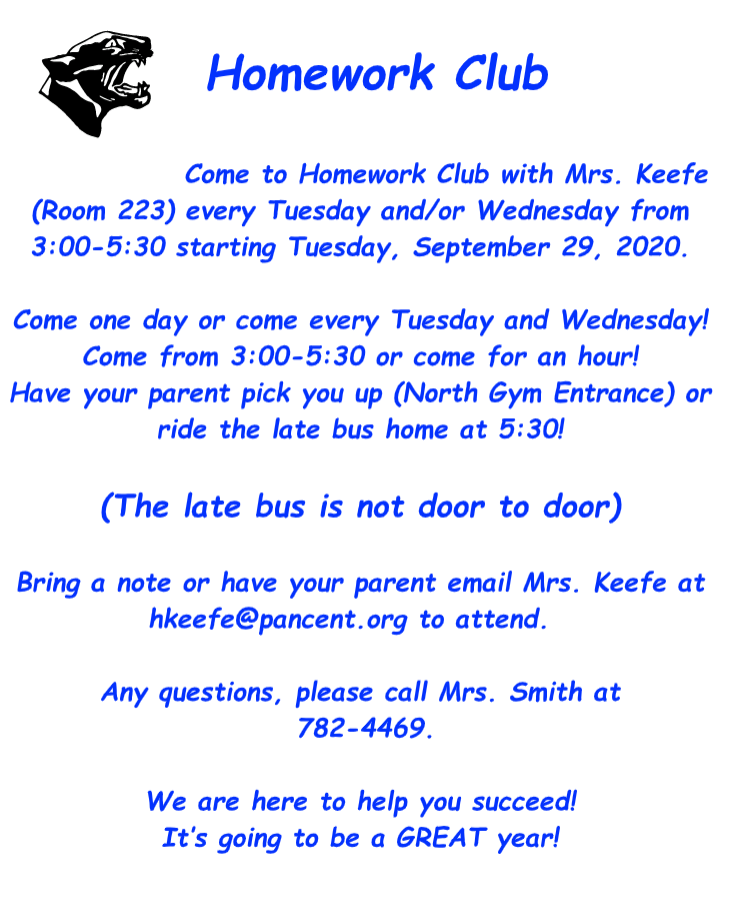 Homework Club information... - Panama Central School District | Facebook