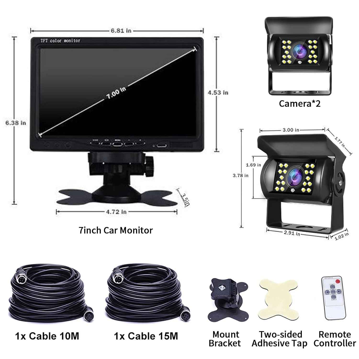 Dual Backup Camera Kit with 7 Inch LCD Monitor & 2 Backup Cameras ...