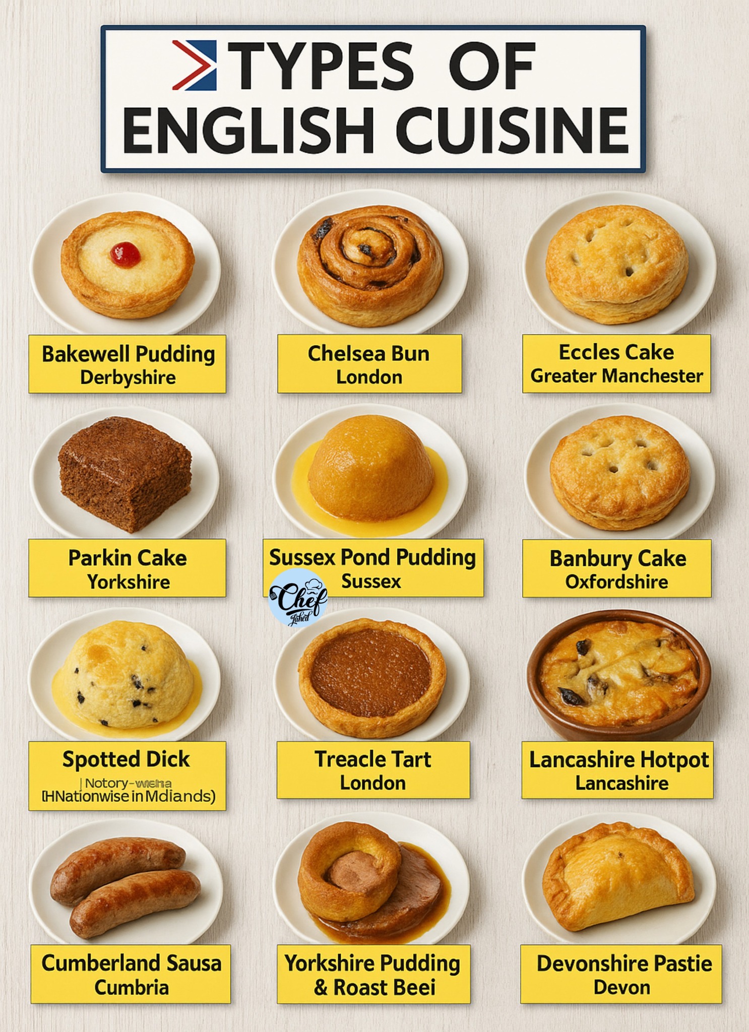 Chef - TYPES OF ENGLISH CUISINE Puddings & Cakes: Features items like ...