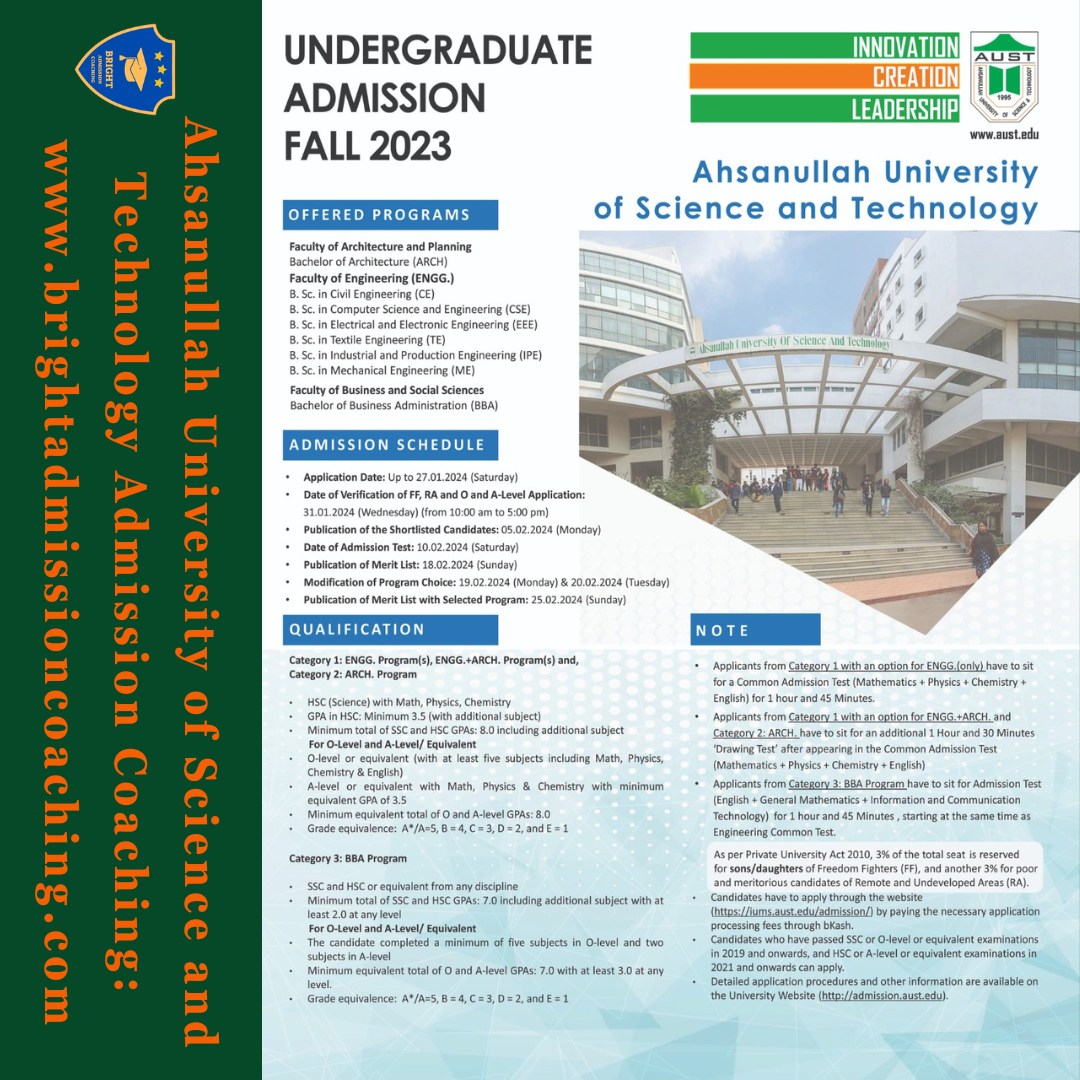 Ahsanullah University of Science and Technology Admission | Dhaka