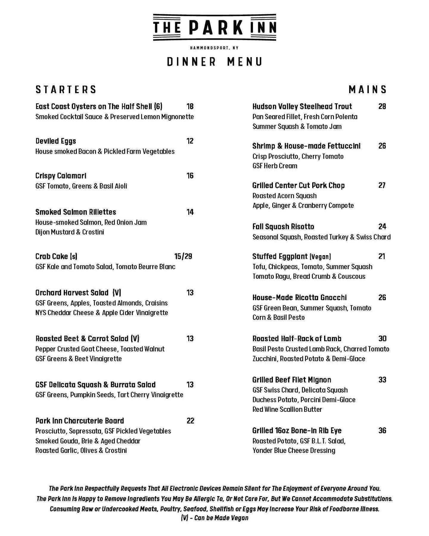 The Park Inn - Our new menu is here! ️ Featuring Fall...