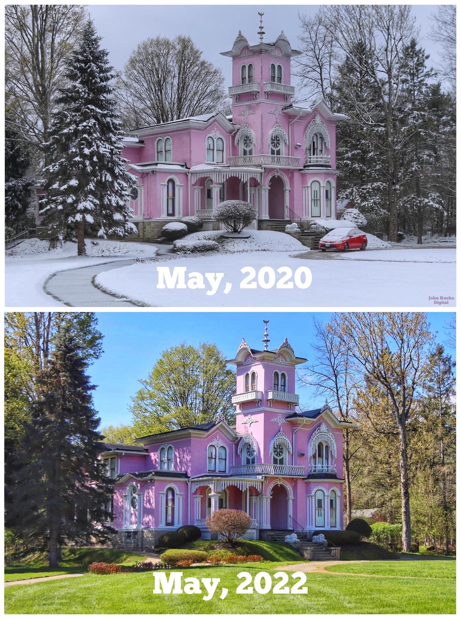 Pretty in Pink AND White: Light snow falling and 12 degree wind
