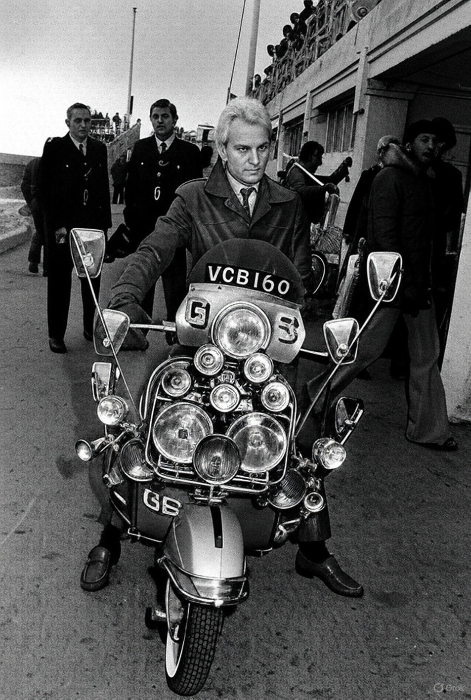 Sting rides a Vespa GS160 in 1979