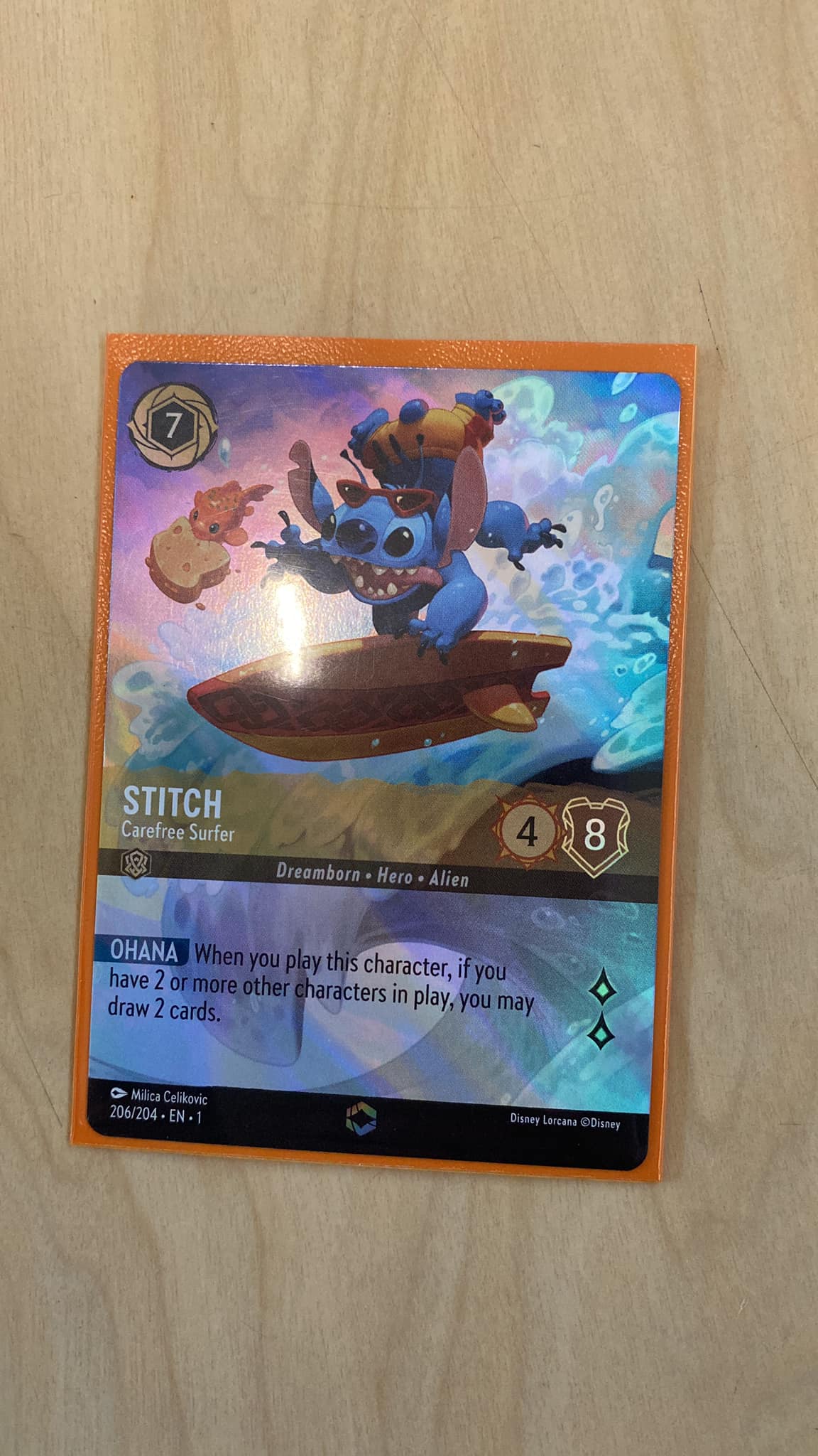 Is the Stitch Carefree Surfer card rare in Disney Lorcana TCG?