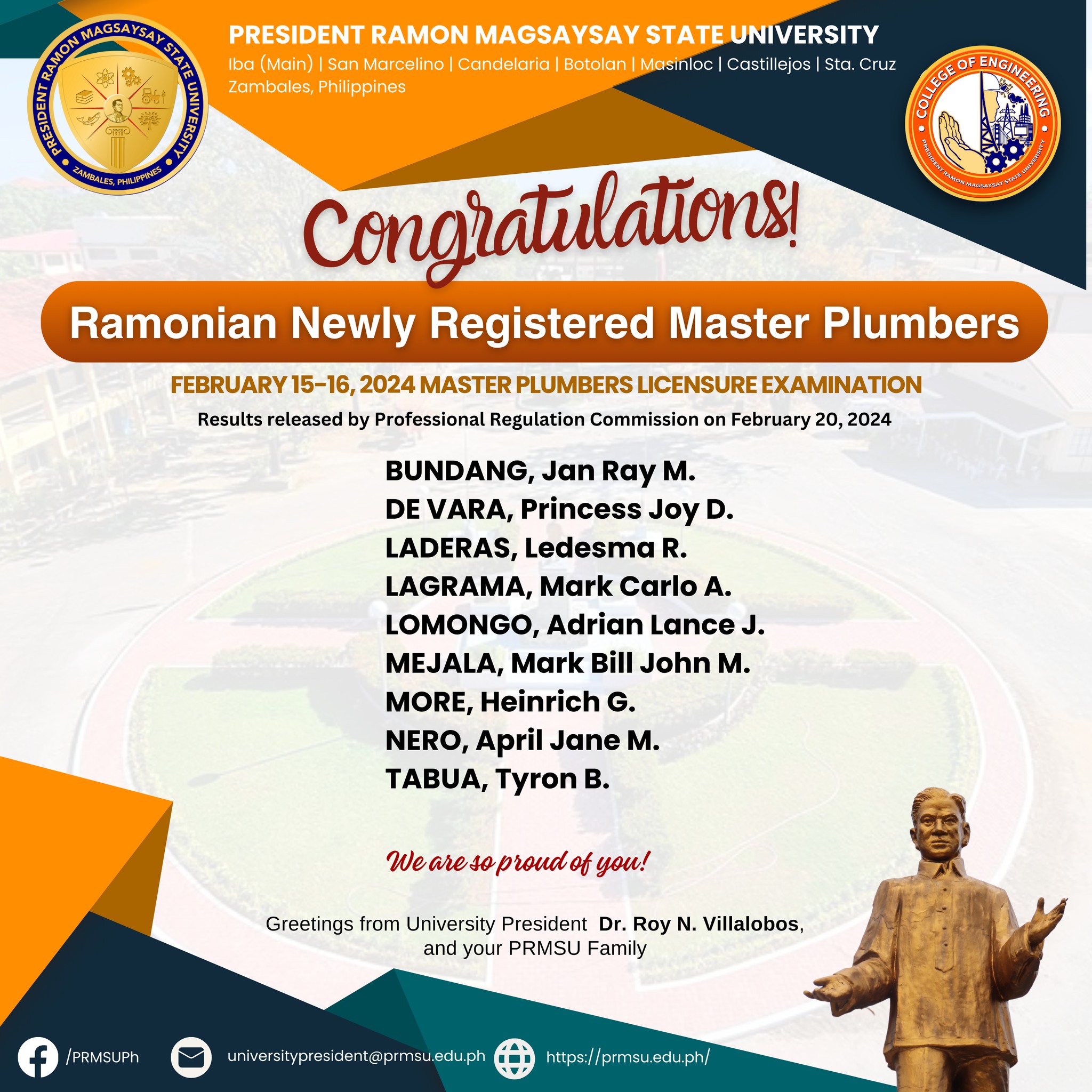 𝐂𝐎𝐍𝐆𝐑𝐀𝐓𝐔𝐋𝐀𝐓𝐈𝐎𝐍... - President Ramon Magsaysay State University