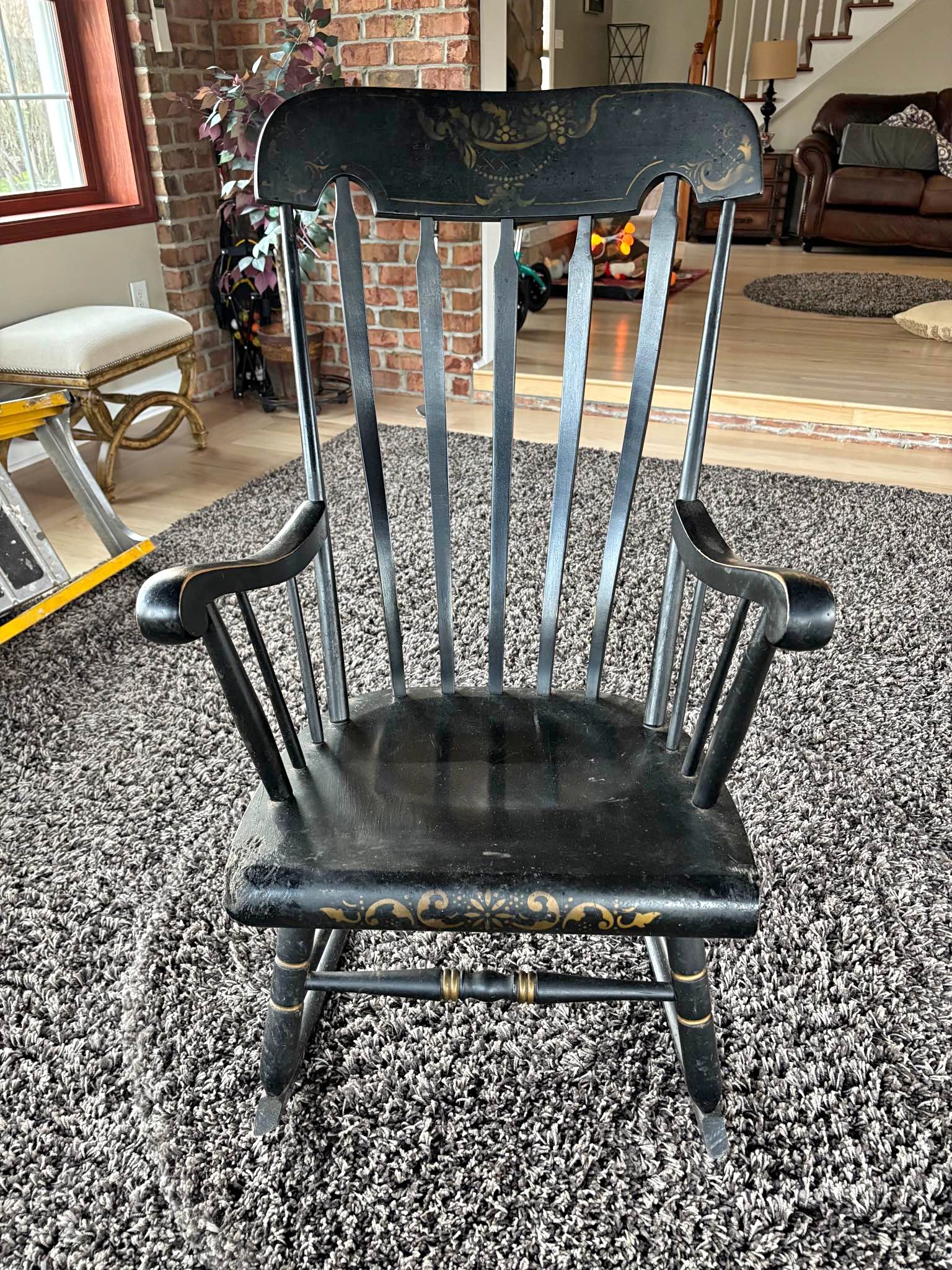 Black Wooden Rocking Chair with Gold Accents - Living Room Chairs ...