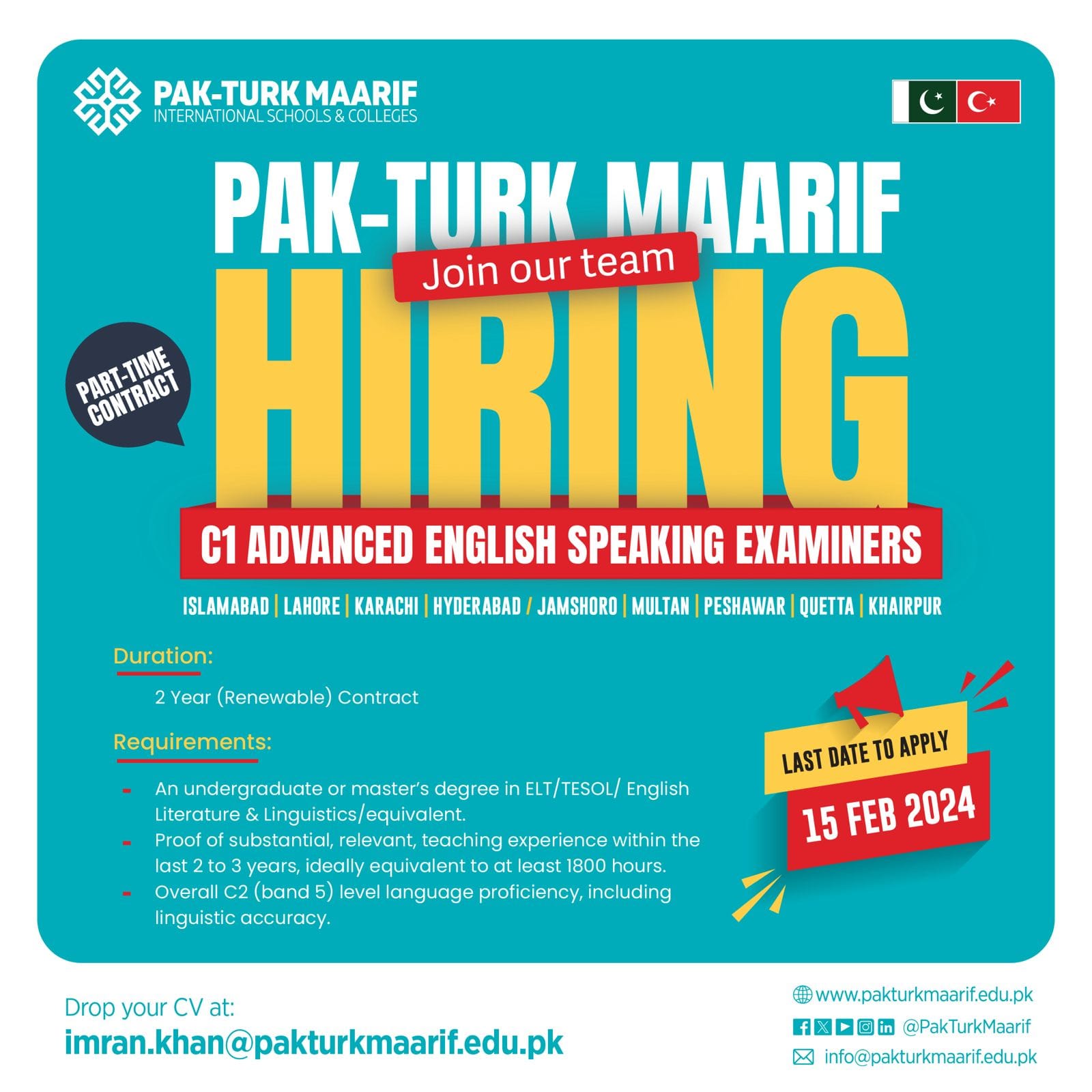 Pak-Turk - We are hiring C1 Advanced English Speaking Examiners for our ...