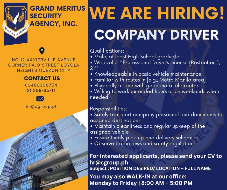 🚨 𝐖𝐄'𝐑𝐄 𝐇𝐈𝐑𝐈𝐍𝐆! |... - Grand Meritus Security Agency, Inc. | Facebook