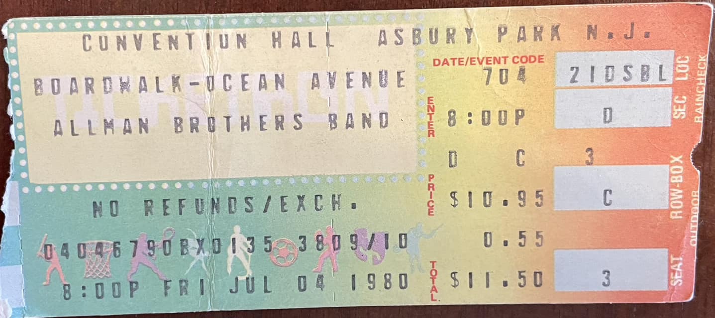 Allman Brothers 1980 Convention Hall Show Memorabilia