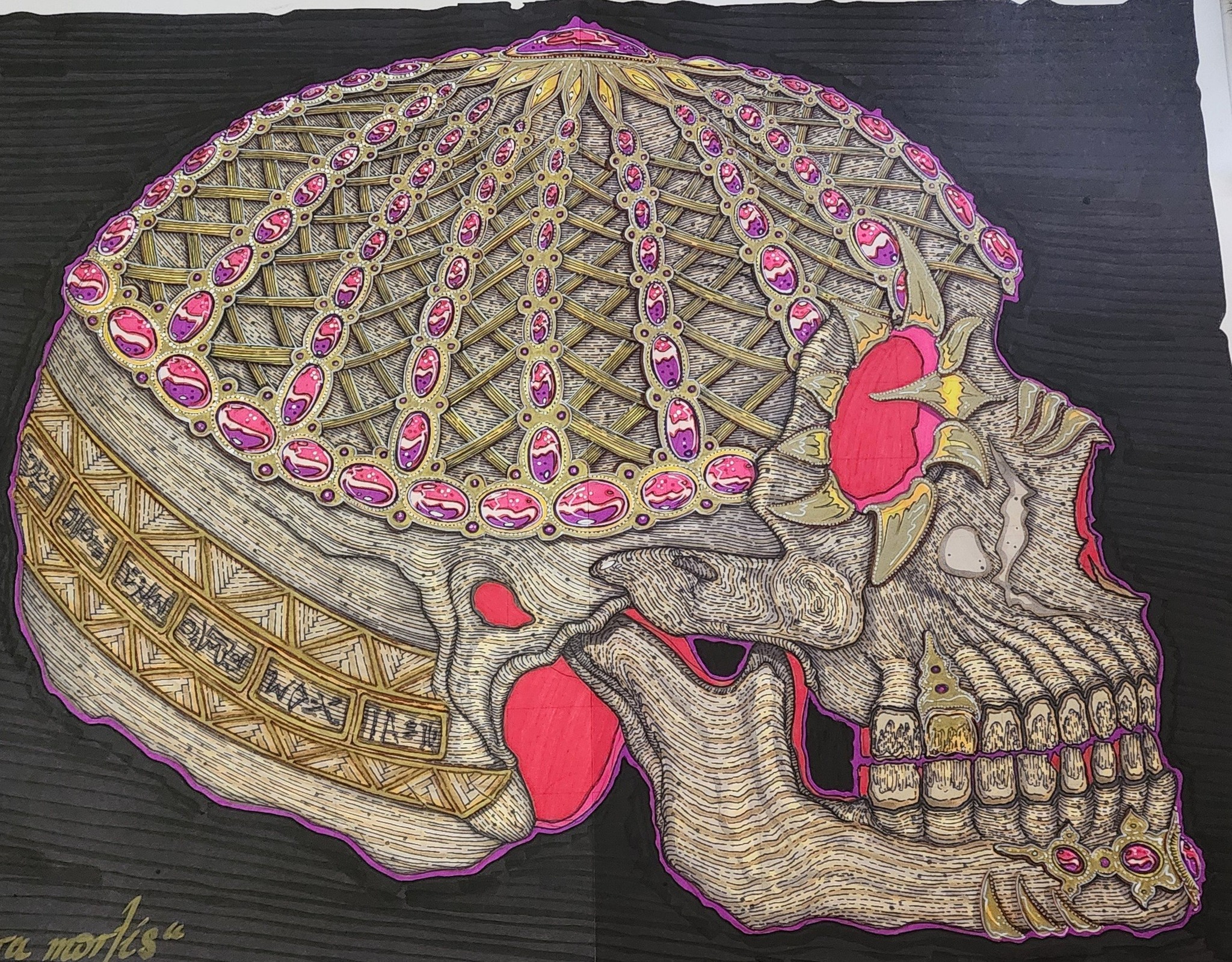 Decorated skulls in various cultural backgrounds