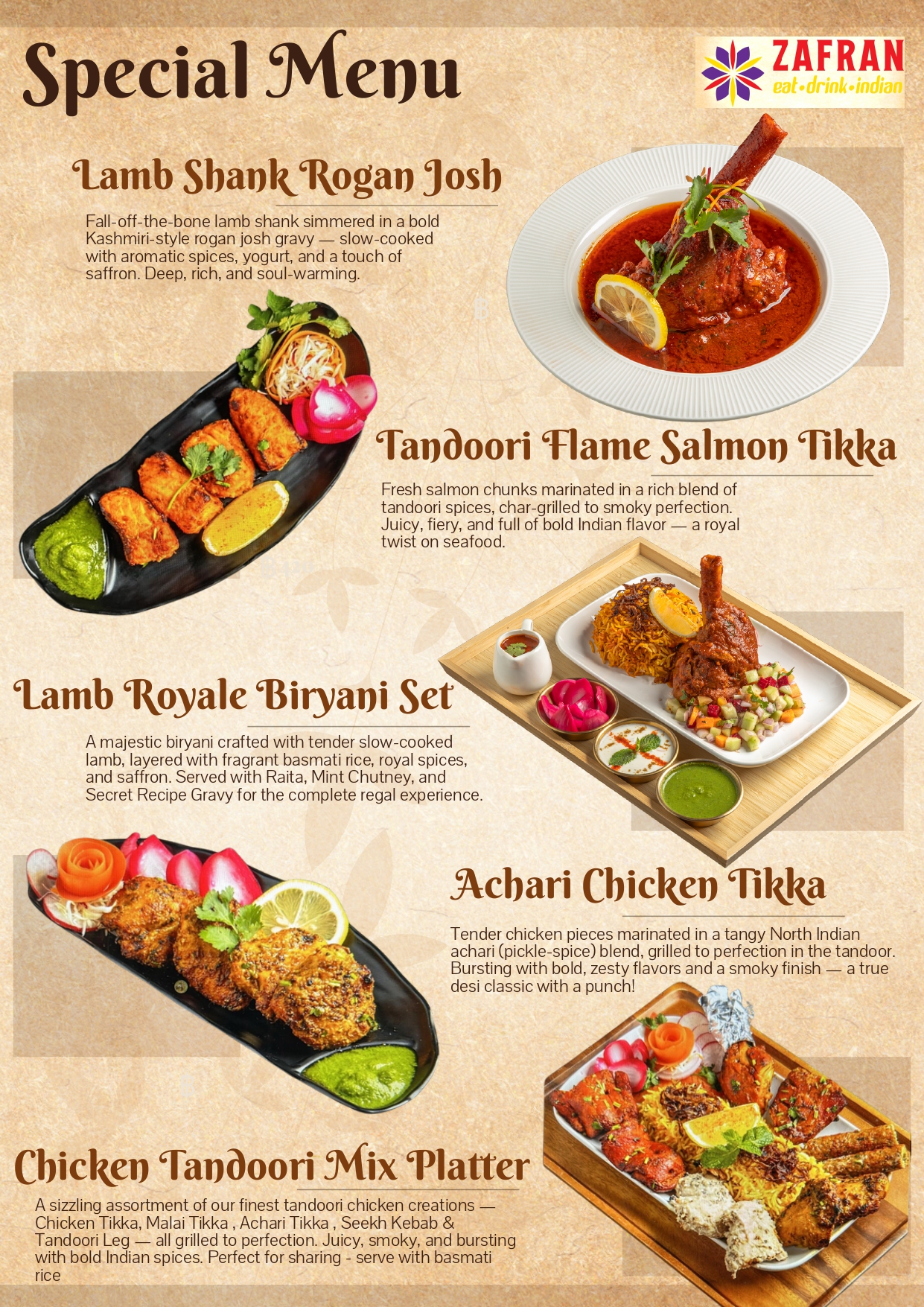 Zafran - Special Menu of the Month Indulge in royal flavors crafted to ...
