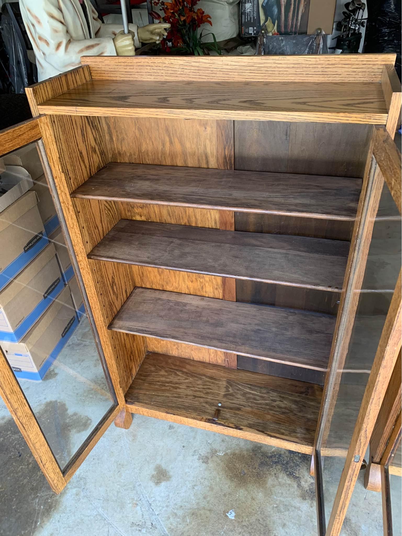 Matching Set of Vintage Antique Real Wood Bookcases with Adjustable