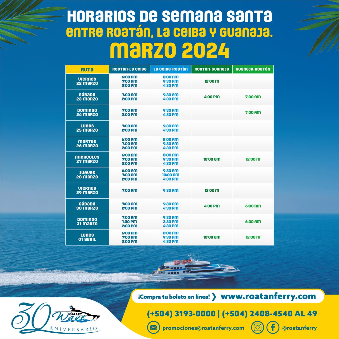 Roatan Ferry - Te compartimos nuestro horario especial de... | Facebook
