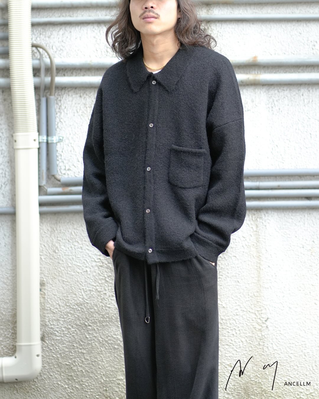 ANCELLM ”KIMONO KNIT SHIRT” lot : ANC-KN19 color : BLACK,BROWN