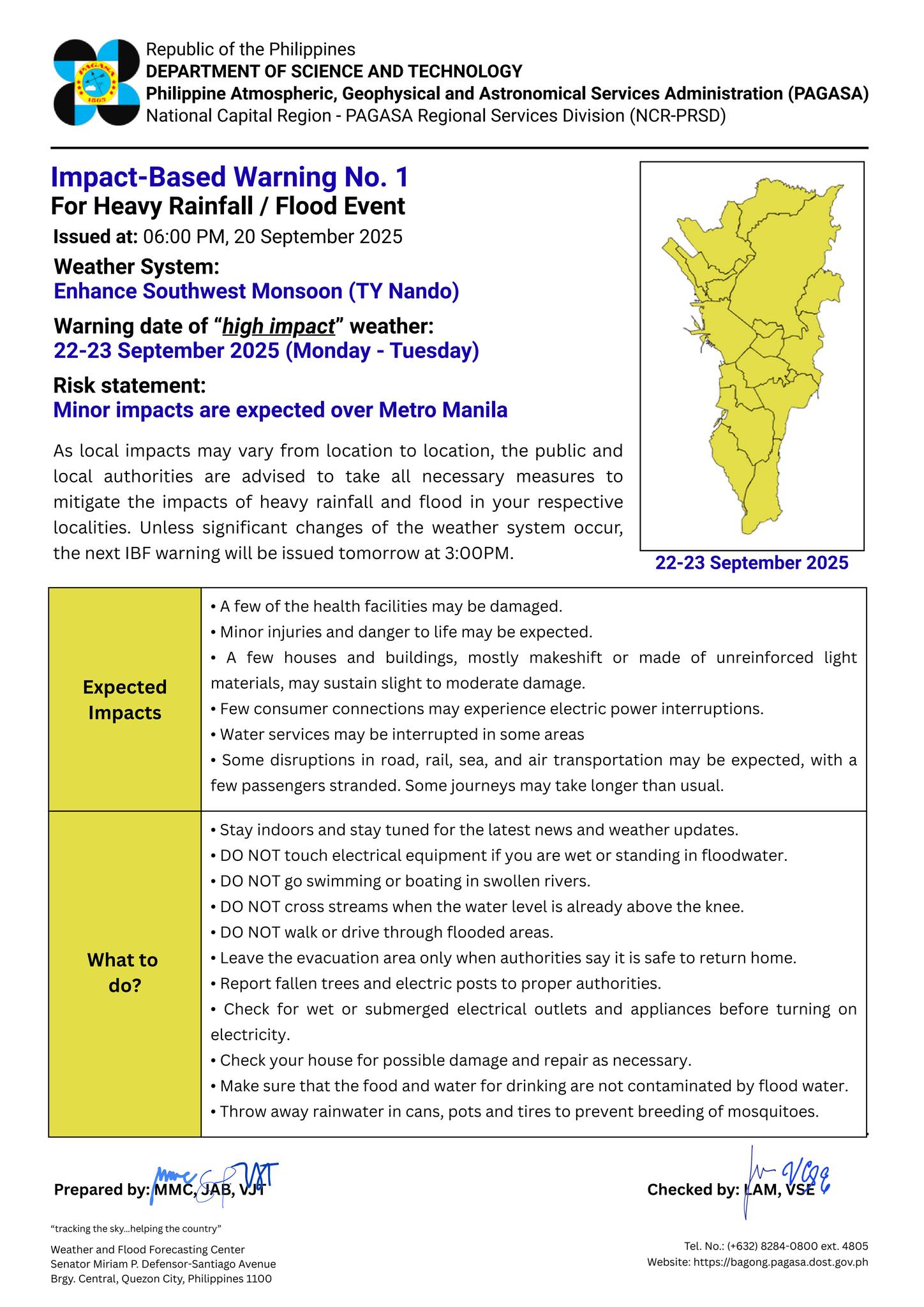 PAGASA-National - IMPACT-BASED WARNING NO. 1 (Heavy Rainfall / Flood ...