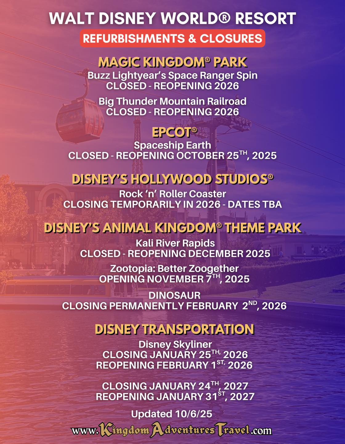 Kingdom - Updated Walt Disney World® Resort refurbishment and closure ...