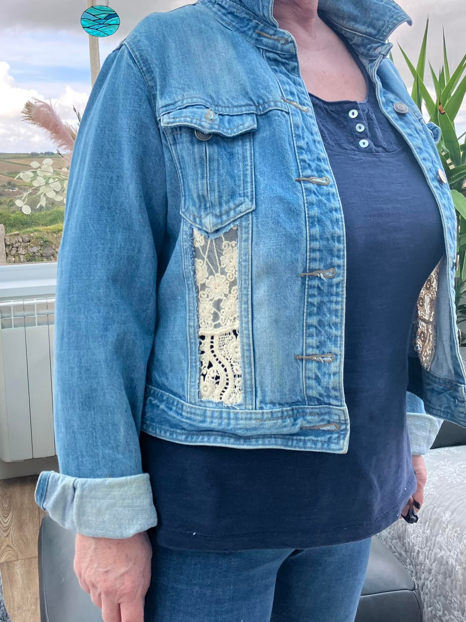 I was going to put a lace panel on this denim jacket but it didn