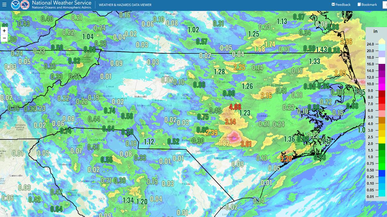 US - Here's the 24 hr rainfall totals across central NC! A ridiculous ...