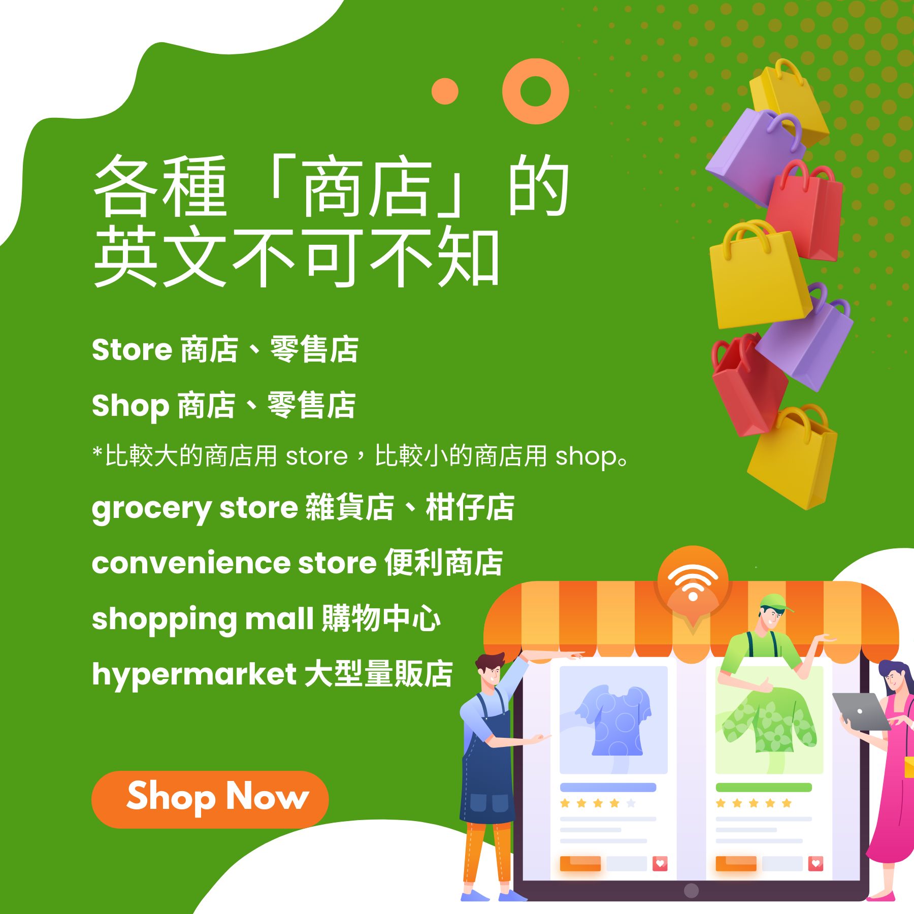 戴爾美語 - 📌今天小編要來和大家分享各種「商店」的英文名稱，讓你輕鬆逛街！ 🛍Store 商店、零售店... | Facebook