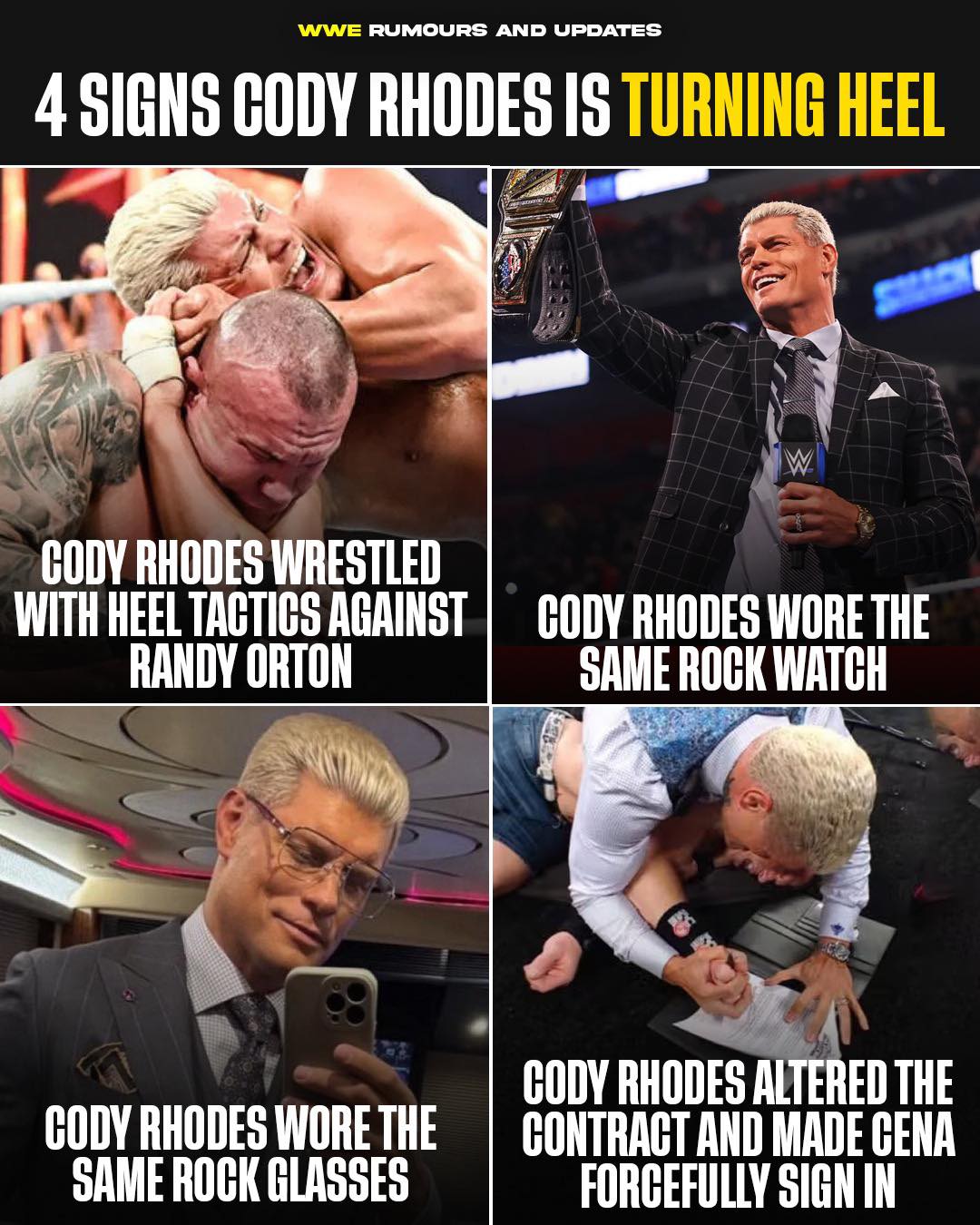 WWE - 4 signs Cody Rhodes is turning heel👀: -Cody Rhodes wrestled with ...
