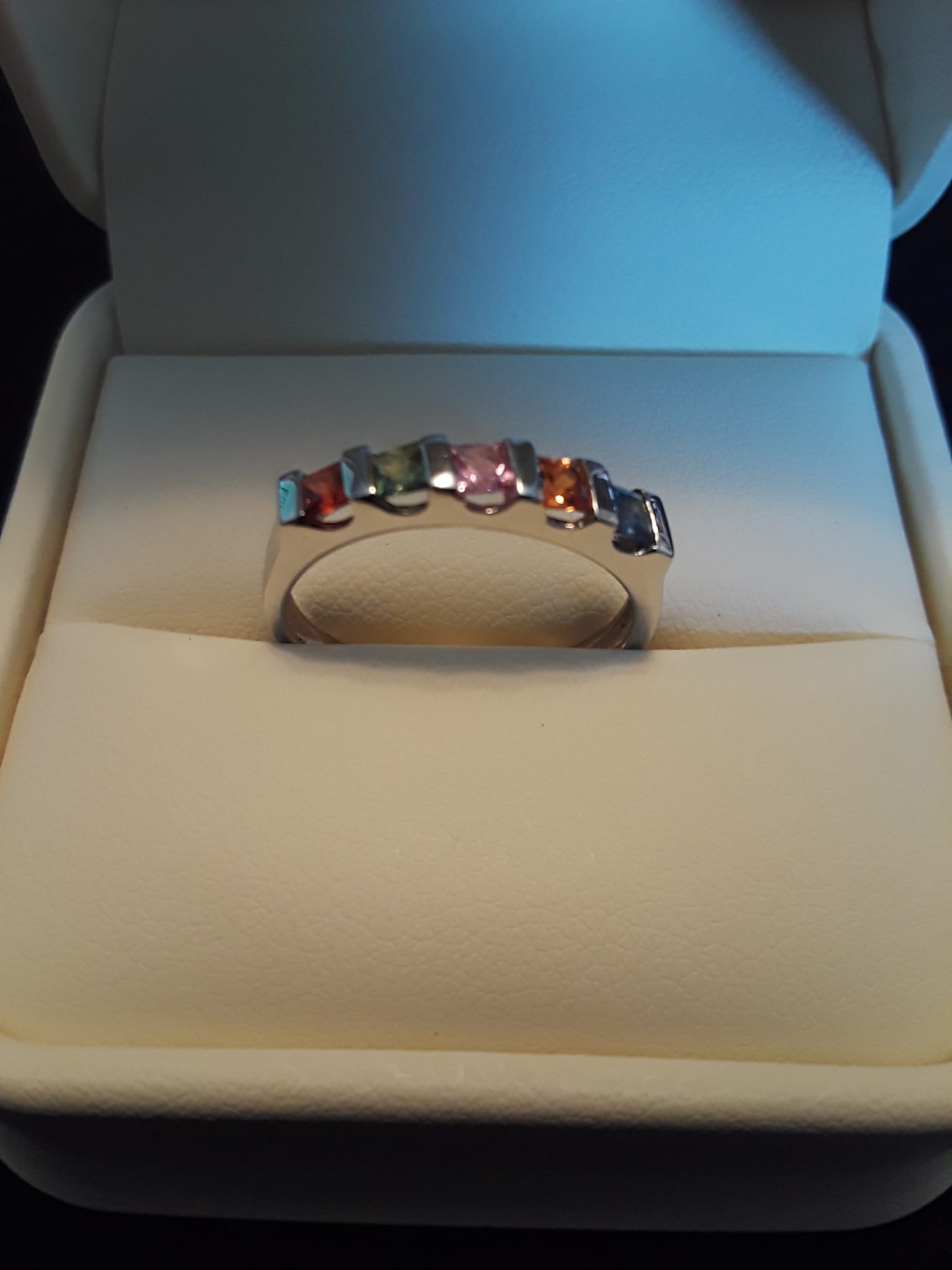 Multi color sapphire ring with sizing