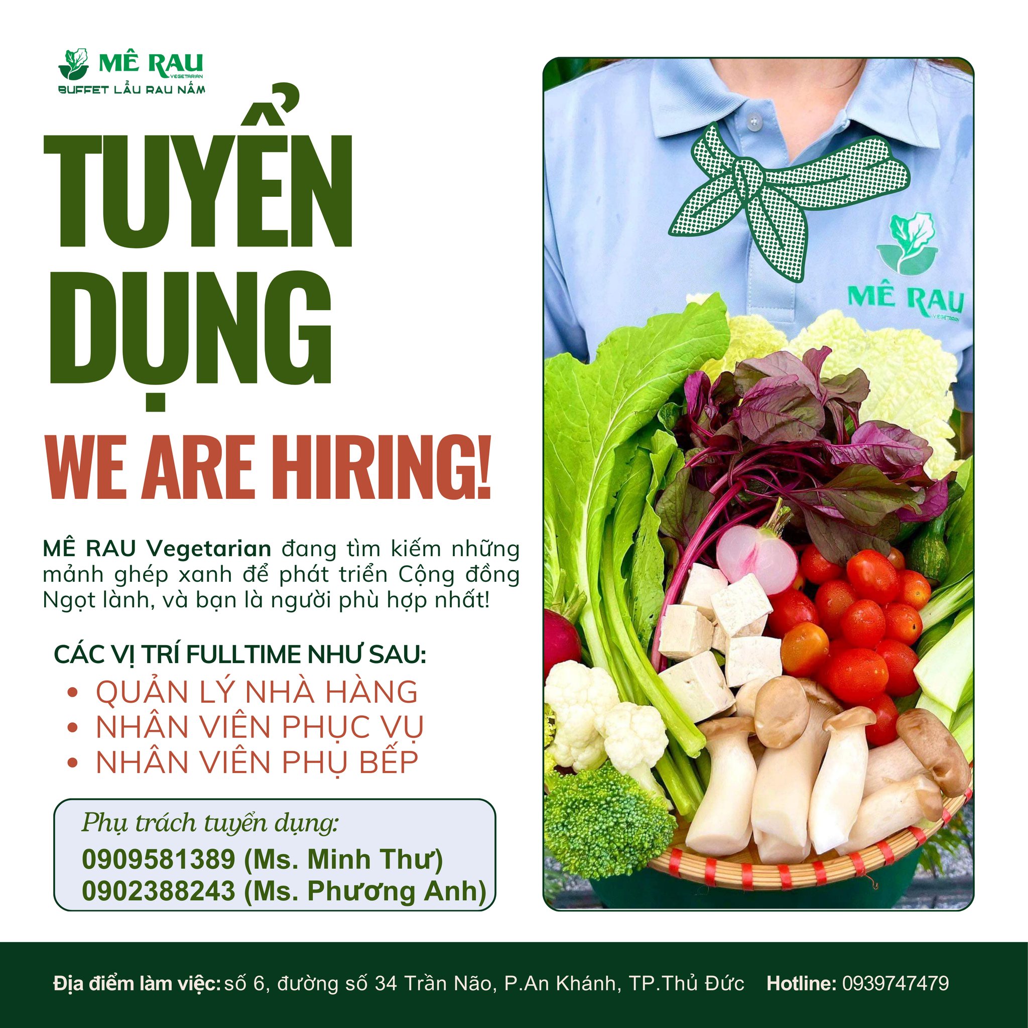 WE ARE HIRING FOR THE FOLLOWING... - MÊ RAU Vegetarian | Facebook