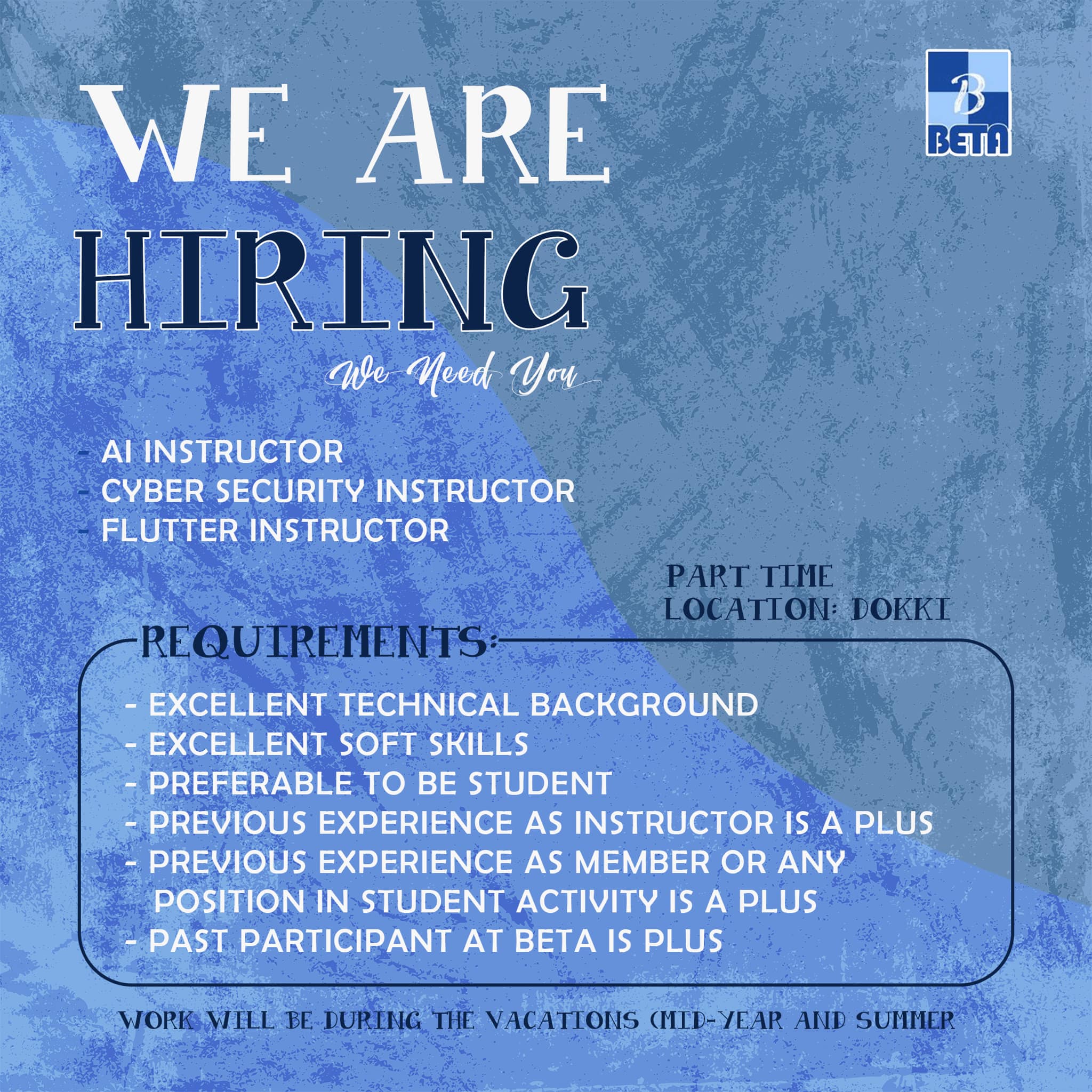 Beta - Beta Academy is hiring Instructors for upcoming workshops The ...