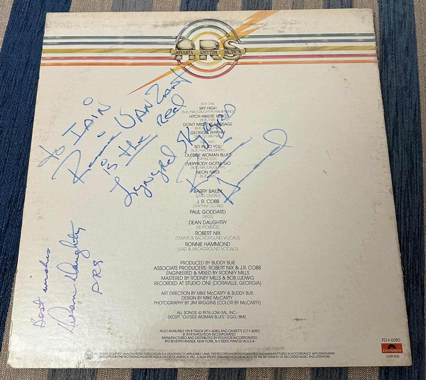 Signed Atlanta Rhythm Section album with Ronnie Hammond and Dean