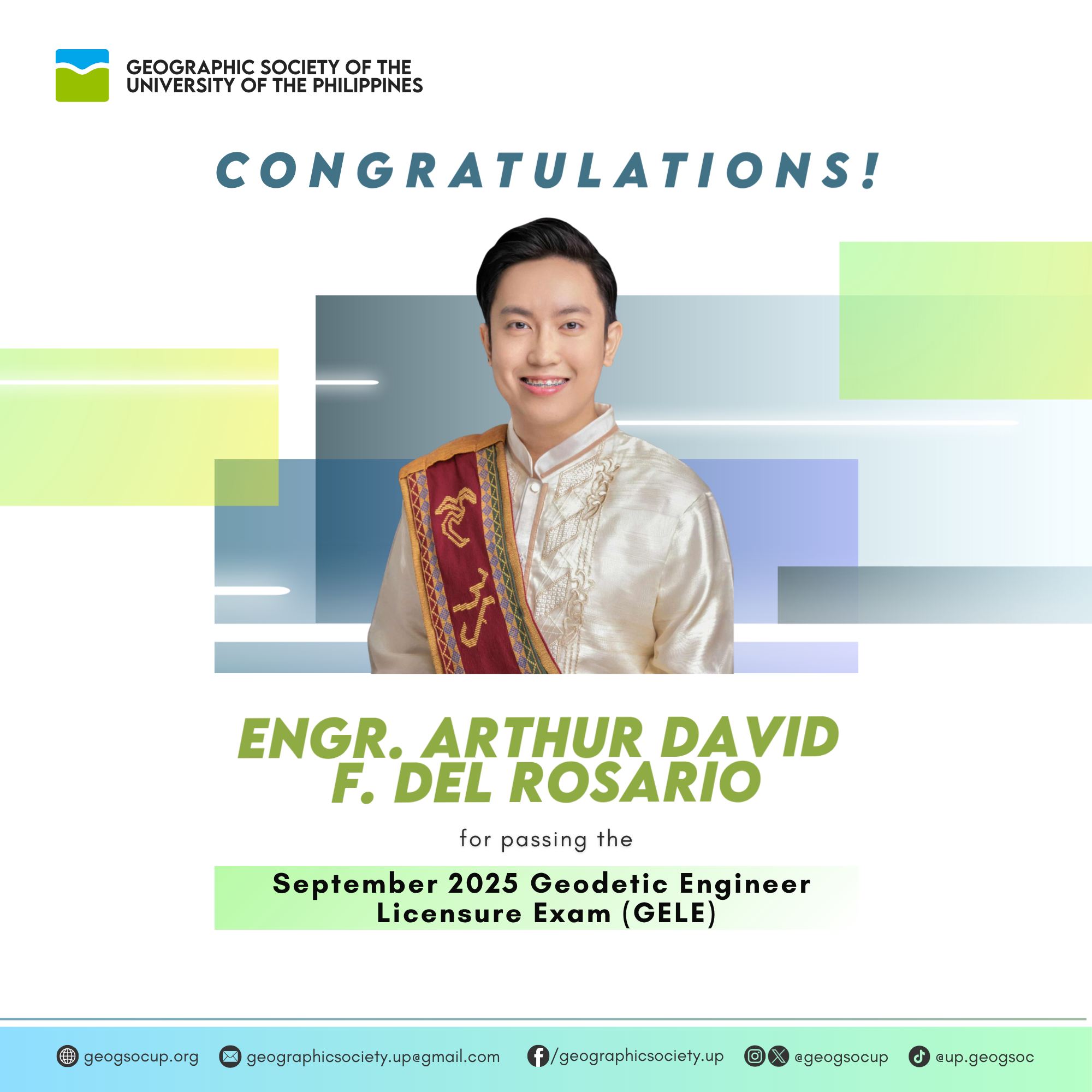 🎉 UP GeogSoc congratulates its alumnus, Engr. Arthur David F. Del ...