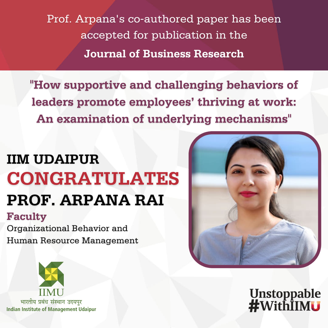 IIM - IIM Udaipur congratulates Professor Arpana Rai for her recent ...