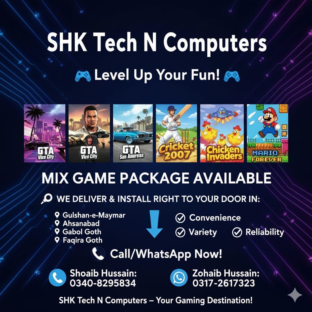 SHK - 🎮 Level Up Your Fun with SHK Tech N Computers! 🚀 Boring days ko ...