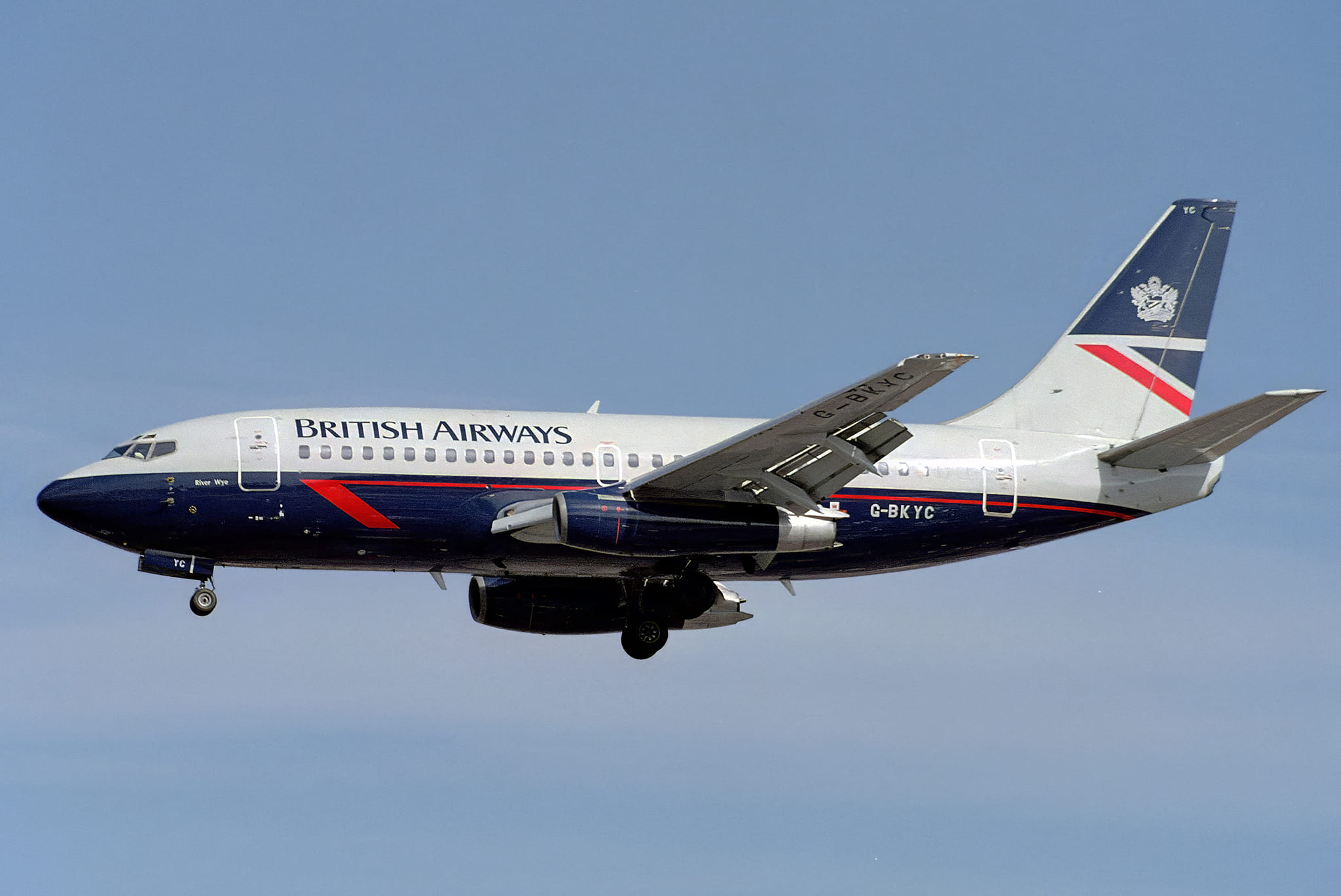 British Airways 737-200 G-BGDI climbs away from runway 24 in the