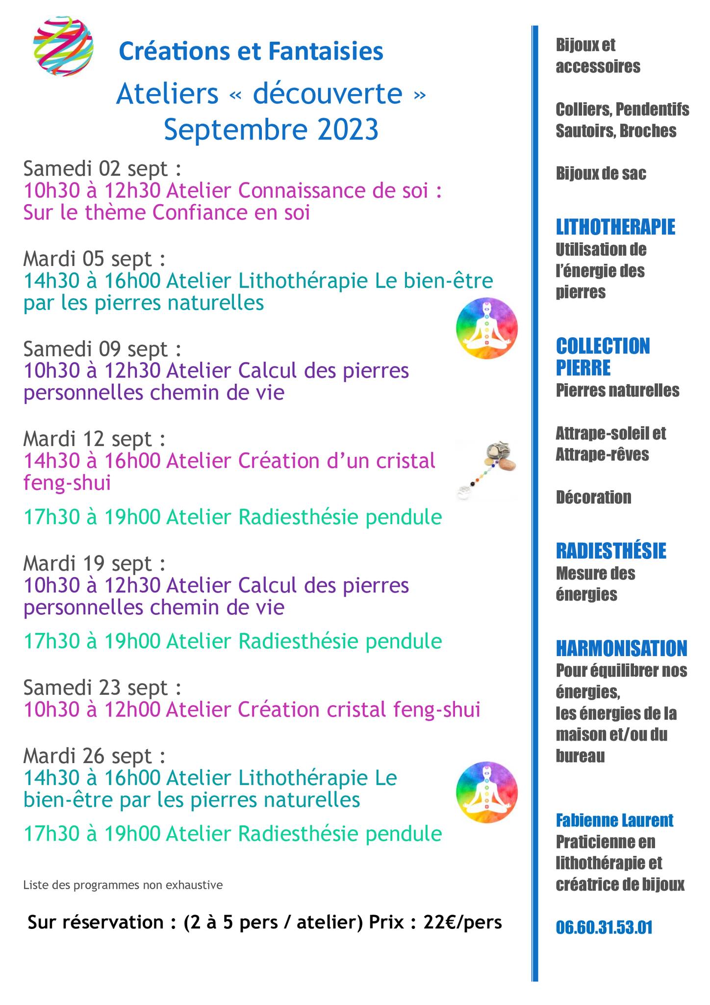 Programme des ateliers... - Créations & Fantaisies | Facebook