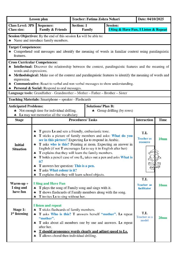 🟨 3PS Lesson Plans 🔹 Sequence One:... - الإنجليزي الصّغير | Facebook